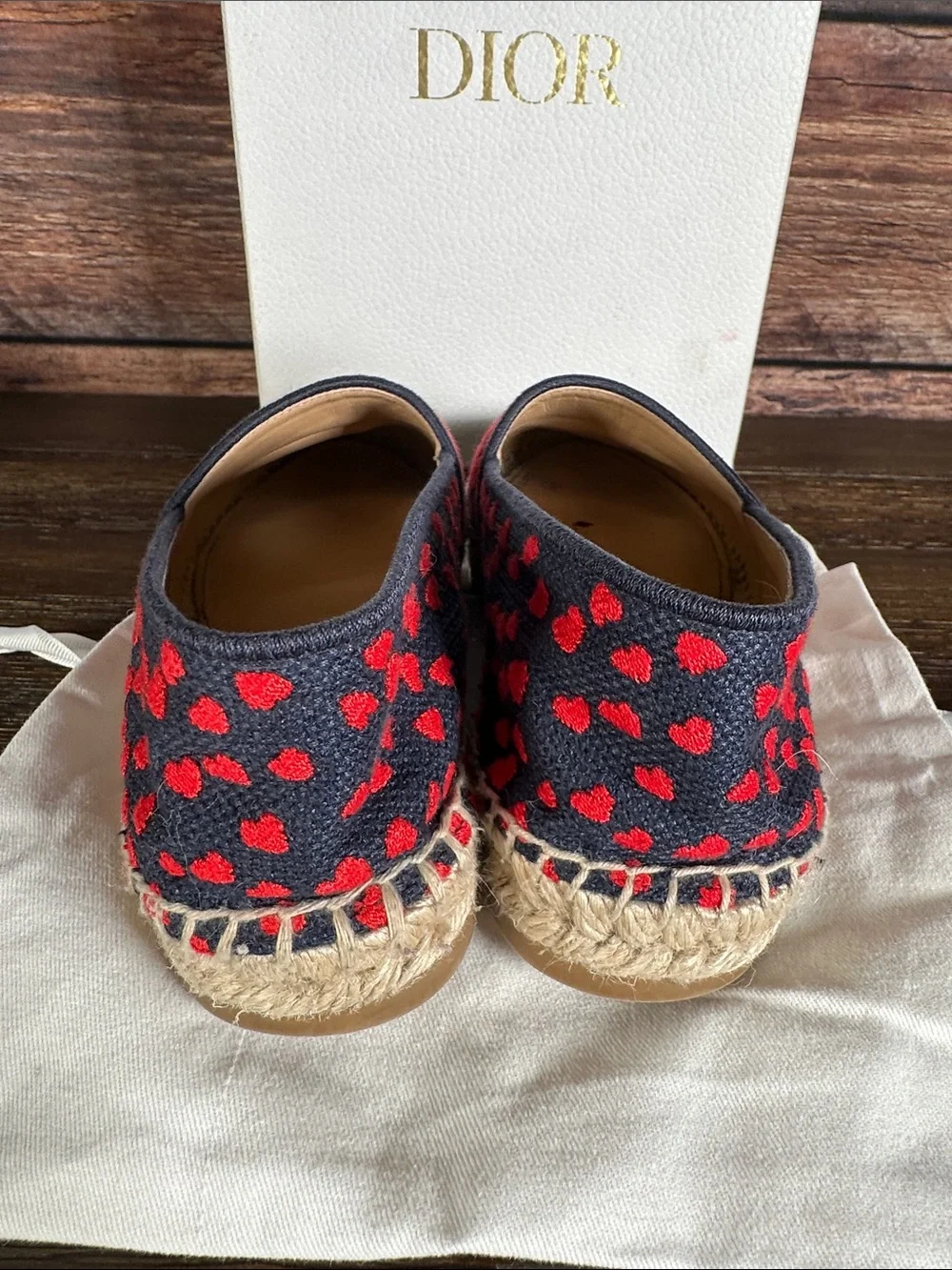 Dior Granville Navy Canvas Espadrilles with Red Heart Motif